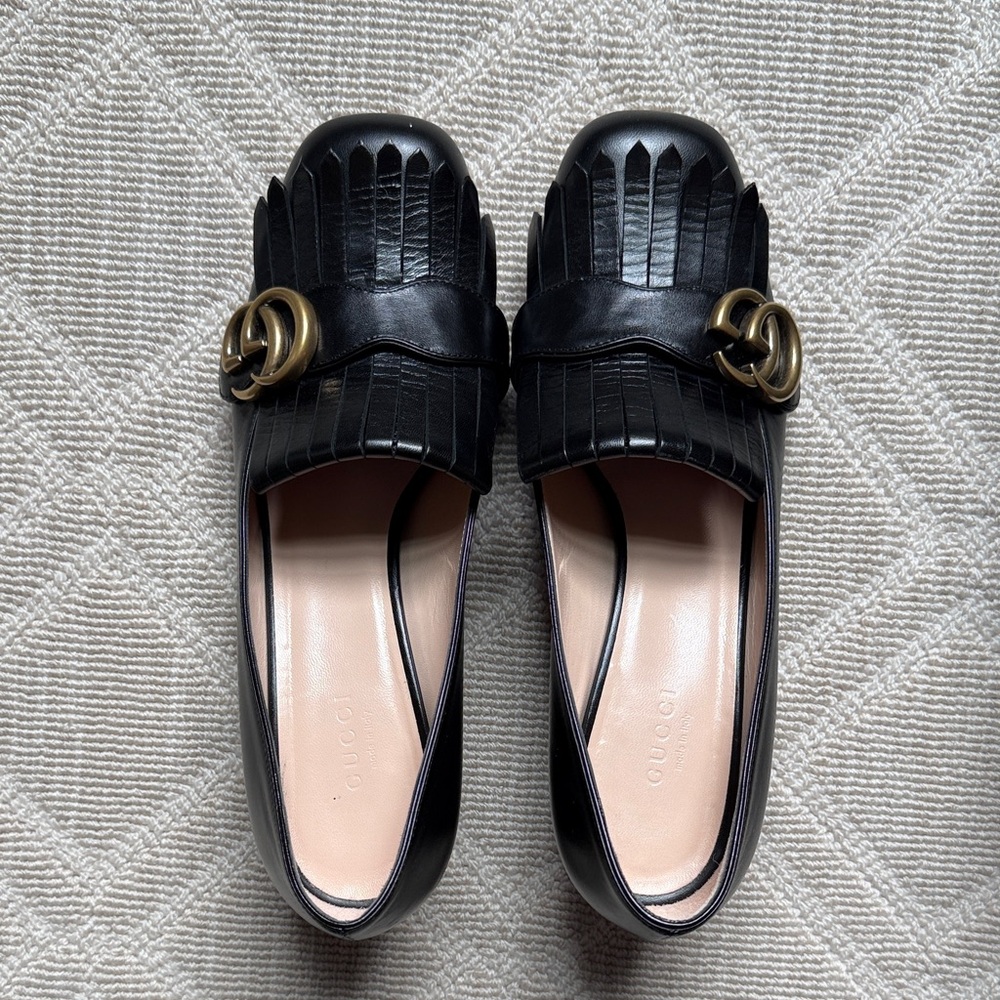 Gucci Black Leather Marmont Loafers